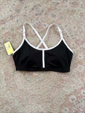All in Motion Black Sports Bra with White Trim